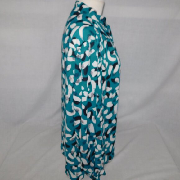 VTG Marjorie Hamilton Womens 40 / XL Teal Black White Pattern Sheer Blouse - Picture 7 of 10